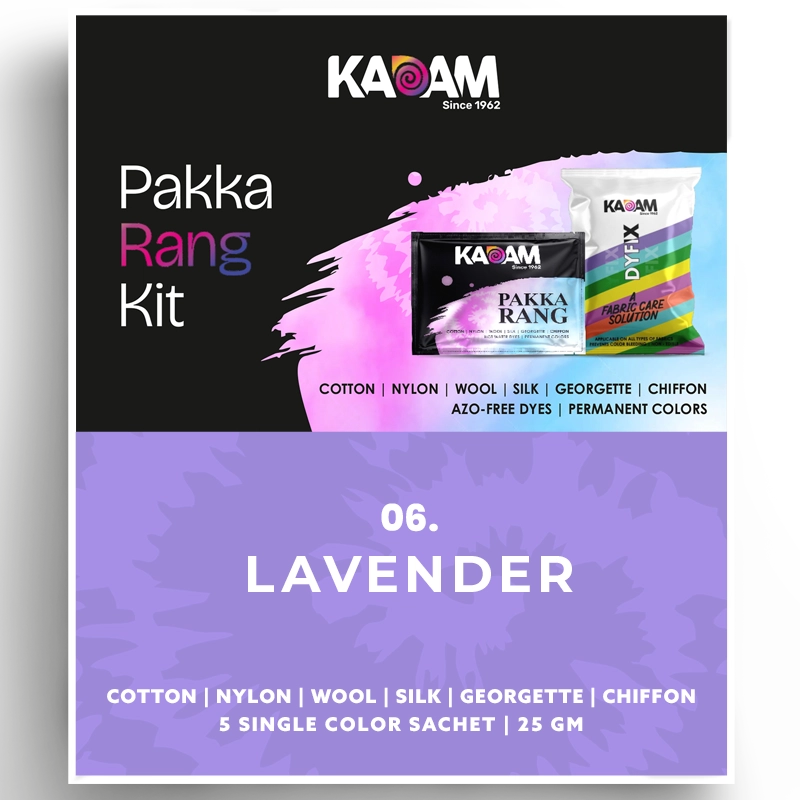 Kadam Pakka Rang Kit in Lavender, soft purple dye for delicate textiles; calming shade, permanent color, 25g.