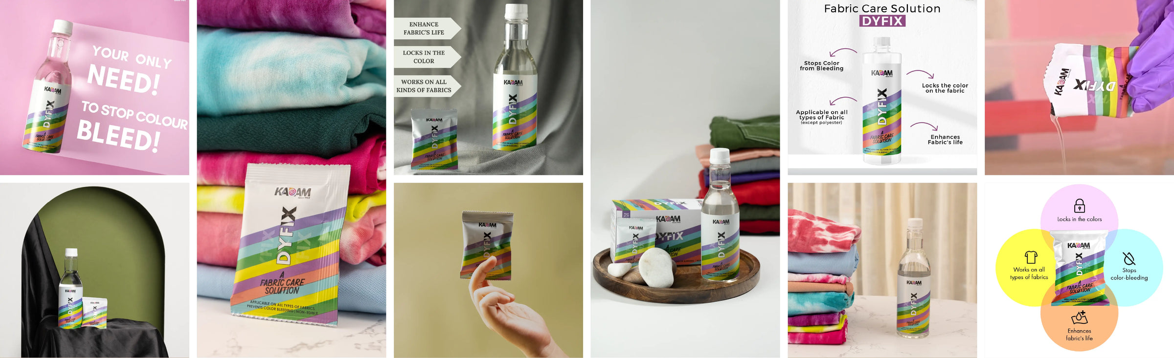 Kadam DyFix fabric care solution—prevents color bleeding, locks dye, and keeps fabrics vibrant after washing.