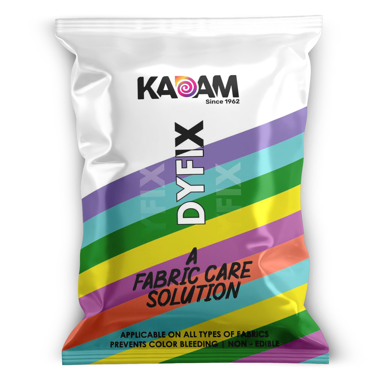 Kadam DyFix fabric care solution sachet—prevents color bleeding and protects vibrancy for all fabric types after dyeing.