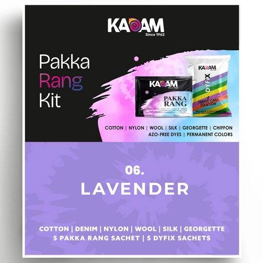 Kadam Pakka Rang Kit in Lavender, soft purple dye for delicate textiles; calming shade, permanent color, 25g.