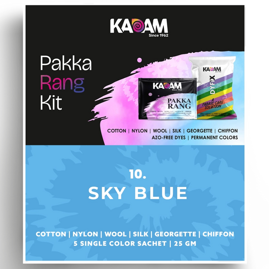 Kadam Pakka Rang Kit single color fabric dye sachet in Sky Blue for fresh and light fabric tones.