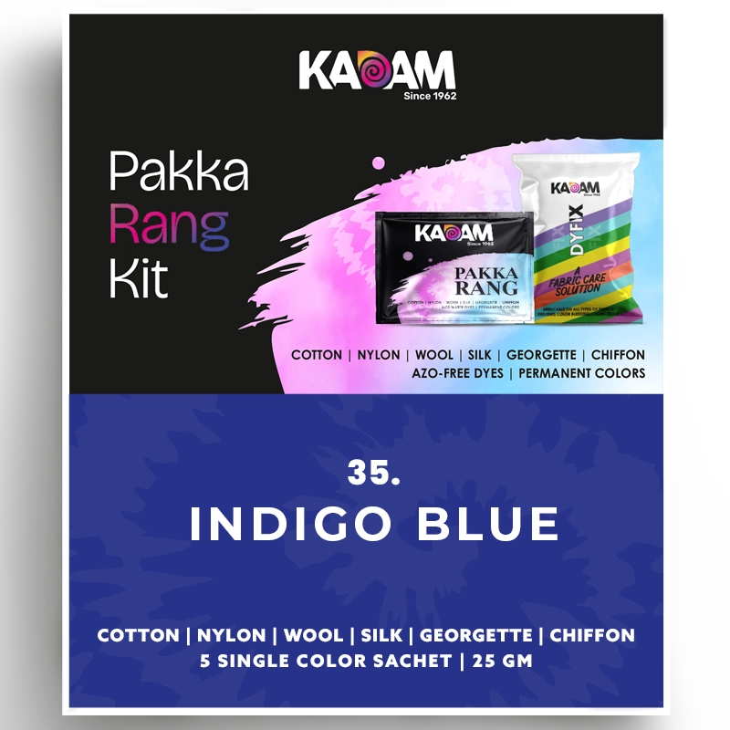 Kadam Pakka Rang kit in classic indigo blue shade for long-lasting color on fabrics.