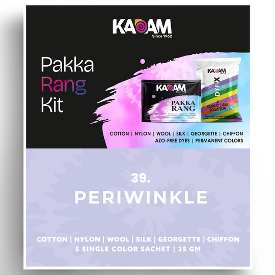 Kadam Pakka Rang kit in periwinkle blue shade for trendy fabric upcycling.