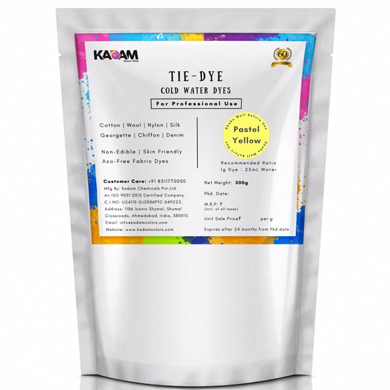 Kadam Colors Pastel Yellow Tie-Dye cold water dye in Pastel Yellow—azo-free, skin-friendly fabric dye for cotton, silk, wool, and more.