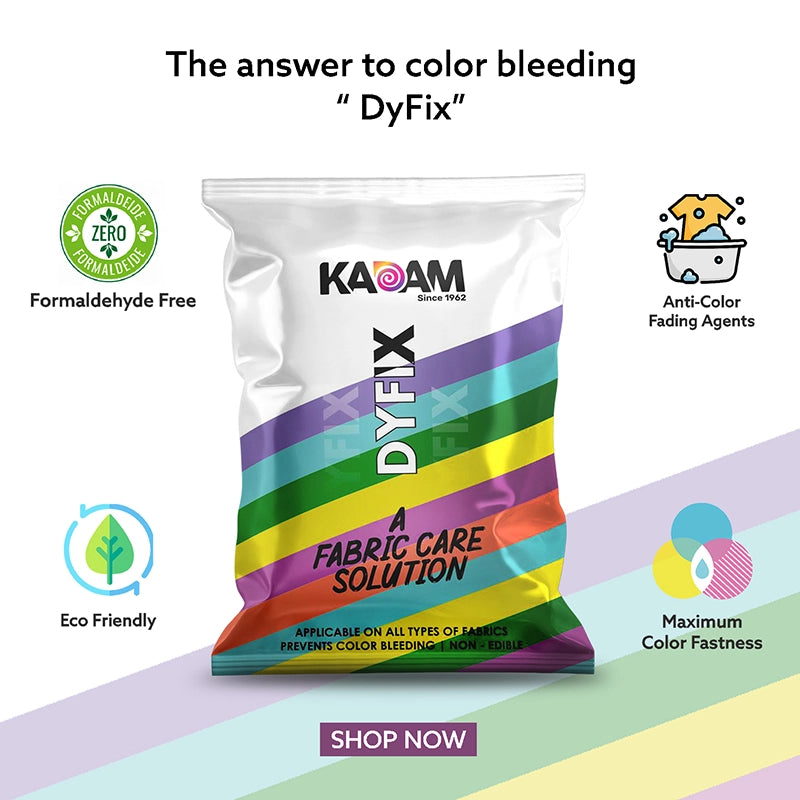 Kadam DyFix fabric treatment solution being used to stop color bleeding in dyed fabrics