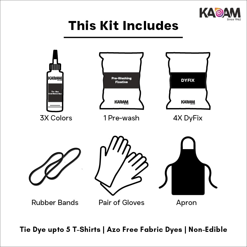 Easy-to-use Tie-Dye Kit with ready-to-mix dye bottles for fabric coloring and design.

