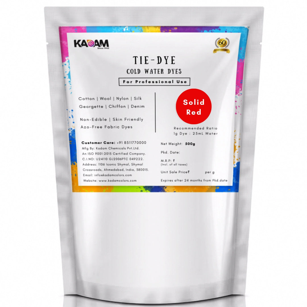 Solid Red shade cold water dye pouch by Kadam Colors.