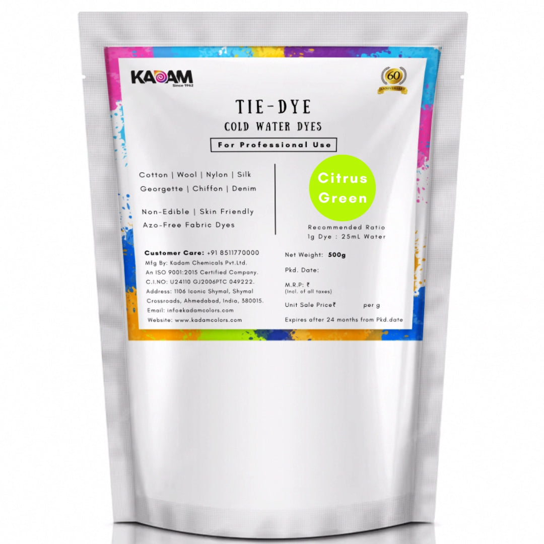 Citrus Green shade cold water dye pouch by Kadam Colors.