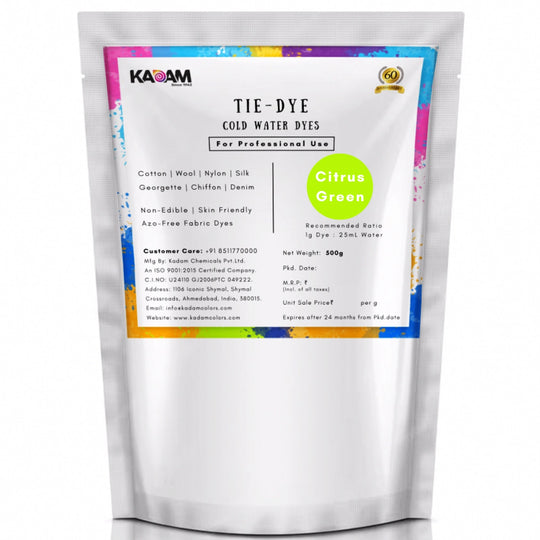 Citrus Green shade cold water dye pouch by Kadam Colors.