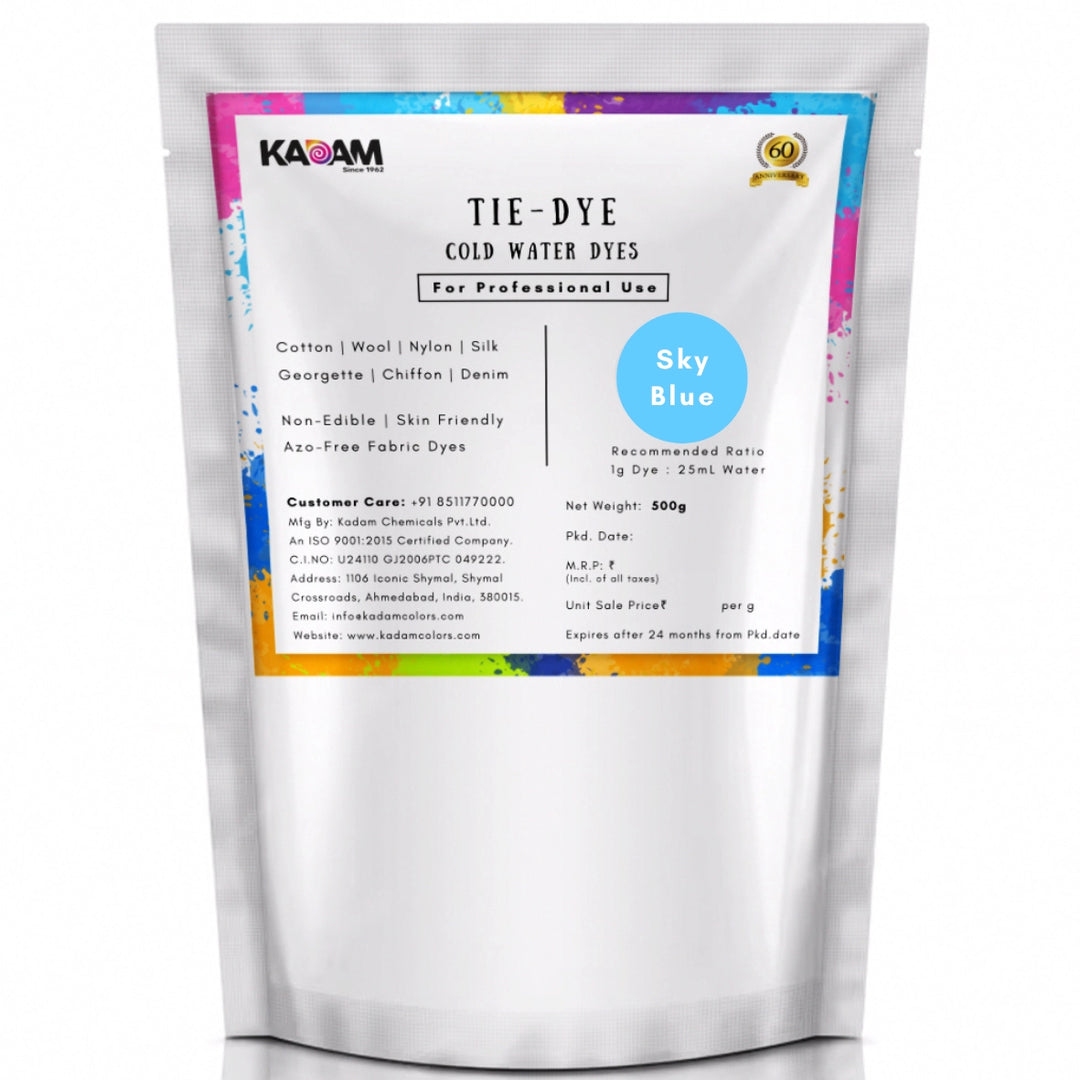 Sky Blue shade cold water dye pouch by Kadam Colors.