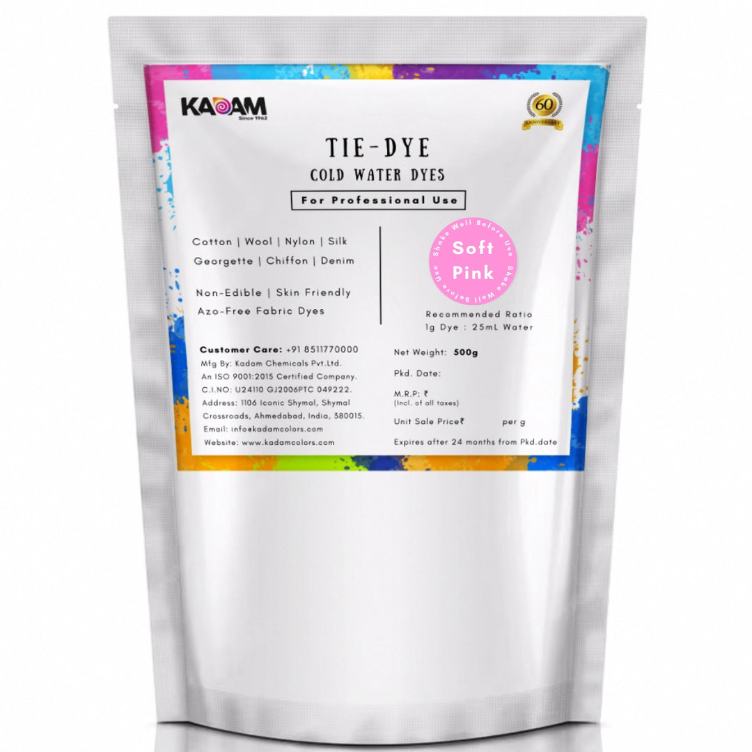 Soft Pink shade cold water dye pouch by Kadam Colors.