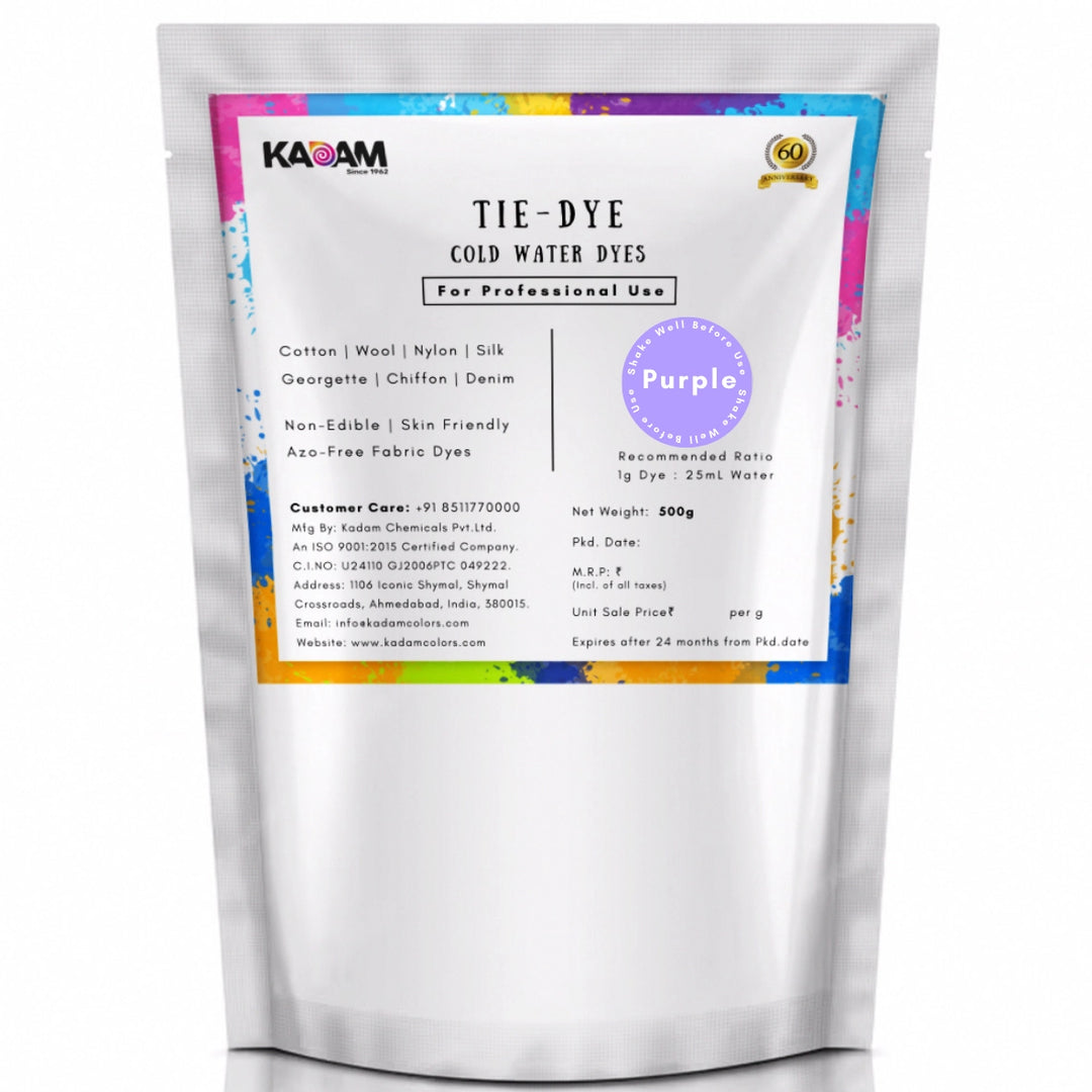 Purple shade cold water dye pouch by Kadam Colors.