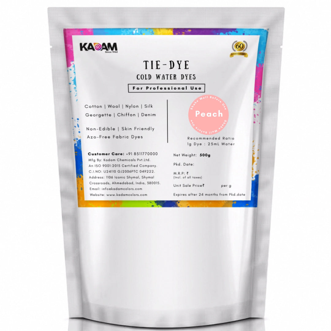 Peach shade cold water dye pouch by Kadam Colors.