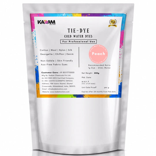 Peach shade cold water dye pouch by Kadam Colors.